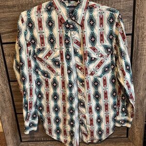 Men's Aztec Pattern Button Down Shirt - Blue and Red
